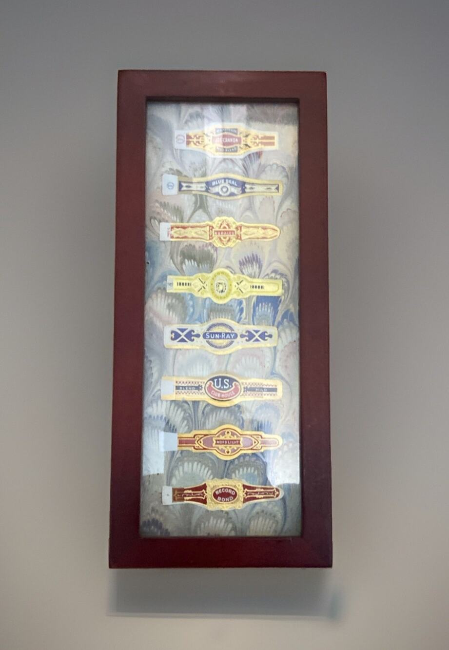 Vintage Shadow Box Wall Hung Framed Cigar Band Collection 4.75"W x 11"L